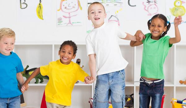 Children playing Choo-Choo Clean-Up